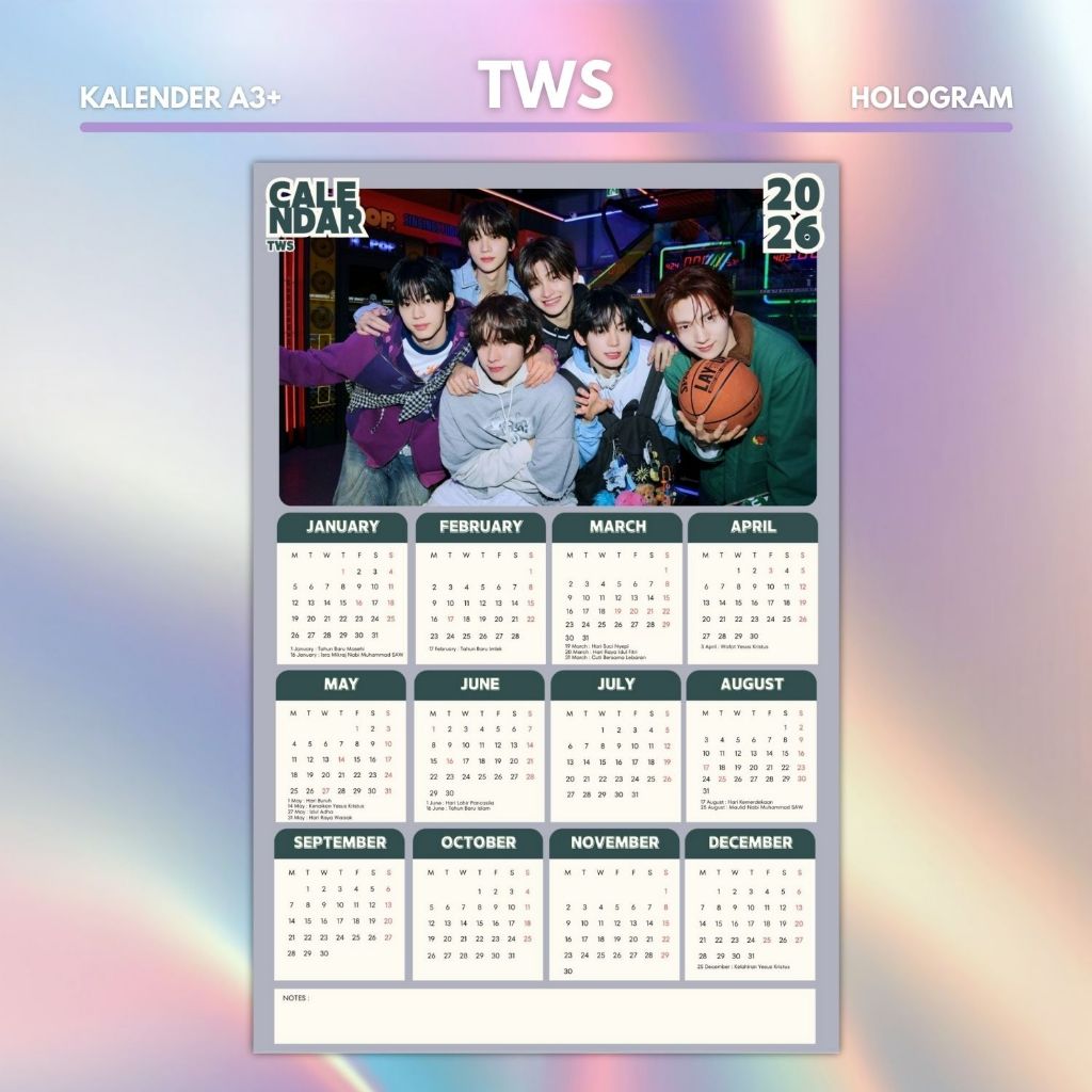 HOLOGRAM 2026 CALENDAR TWS KPOP UNOFFICIAL SAI DOHOON HANJI JIHOON KYUNGMIN SHINYU YOUNGJAE