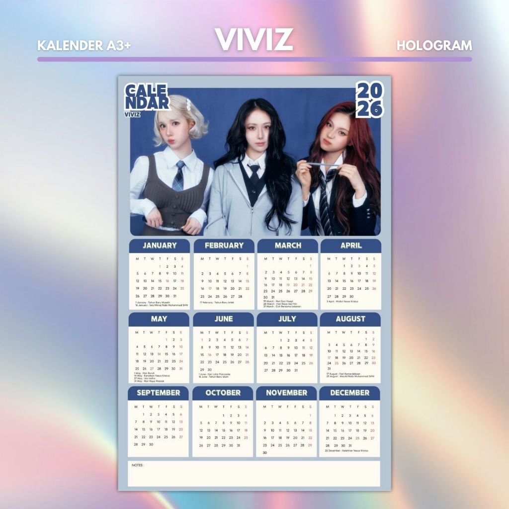 HOLOGRAM 2026 CALENDAR VIVIZ KPOP UNOFFICIAL NAV SINB EUNHA UMJI