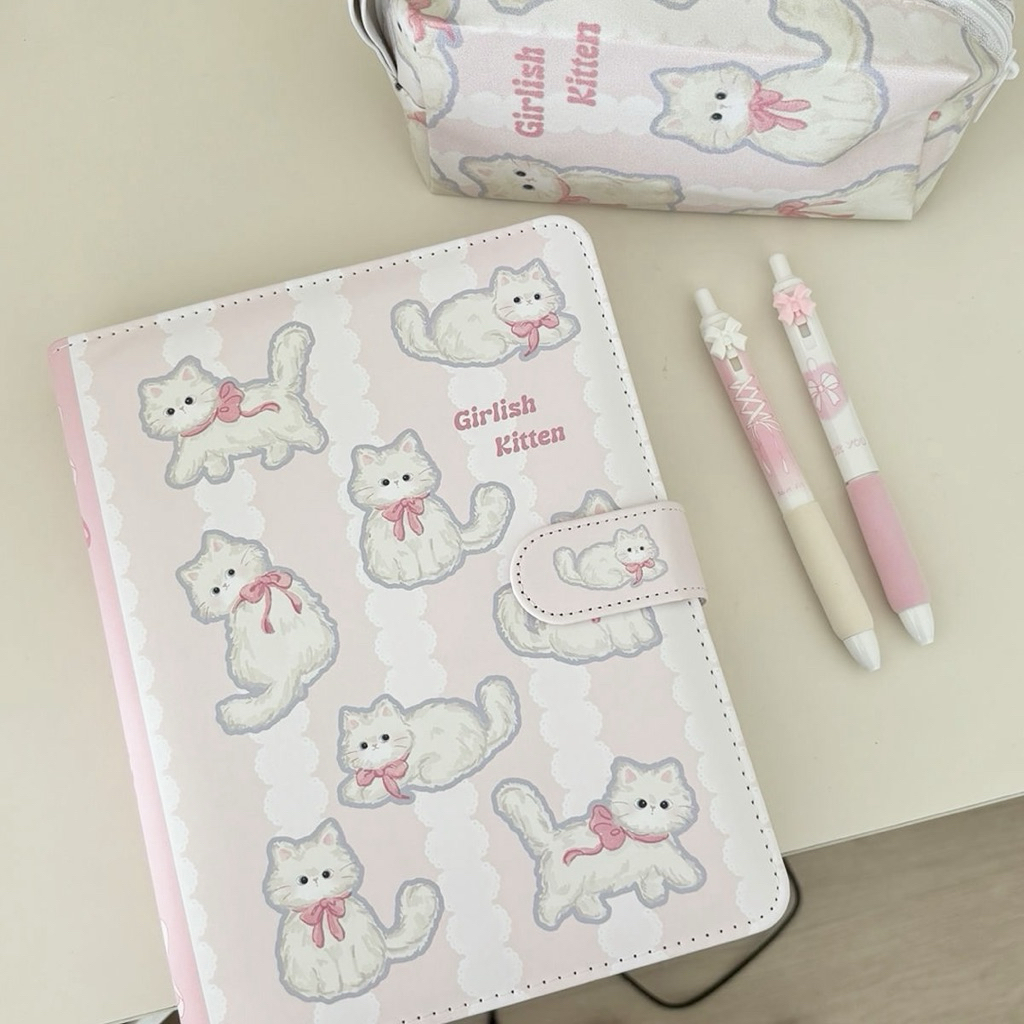 Mocorie - Coquette Pink Ribbon Binder / Pink Ribbon Motif coquette Binder / Cute Pink Ribbon Coquett