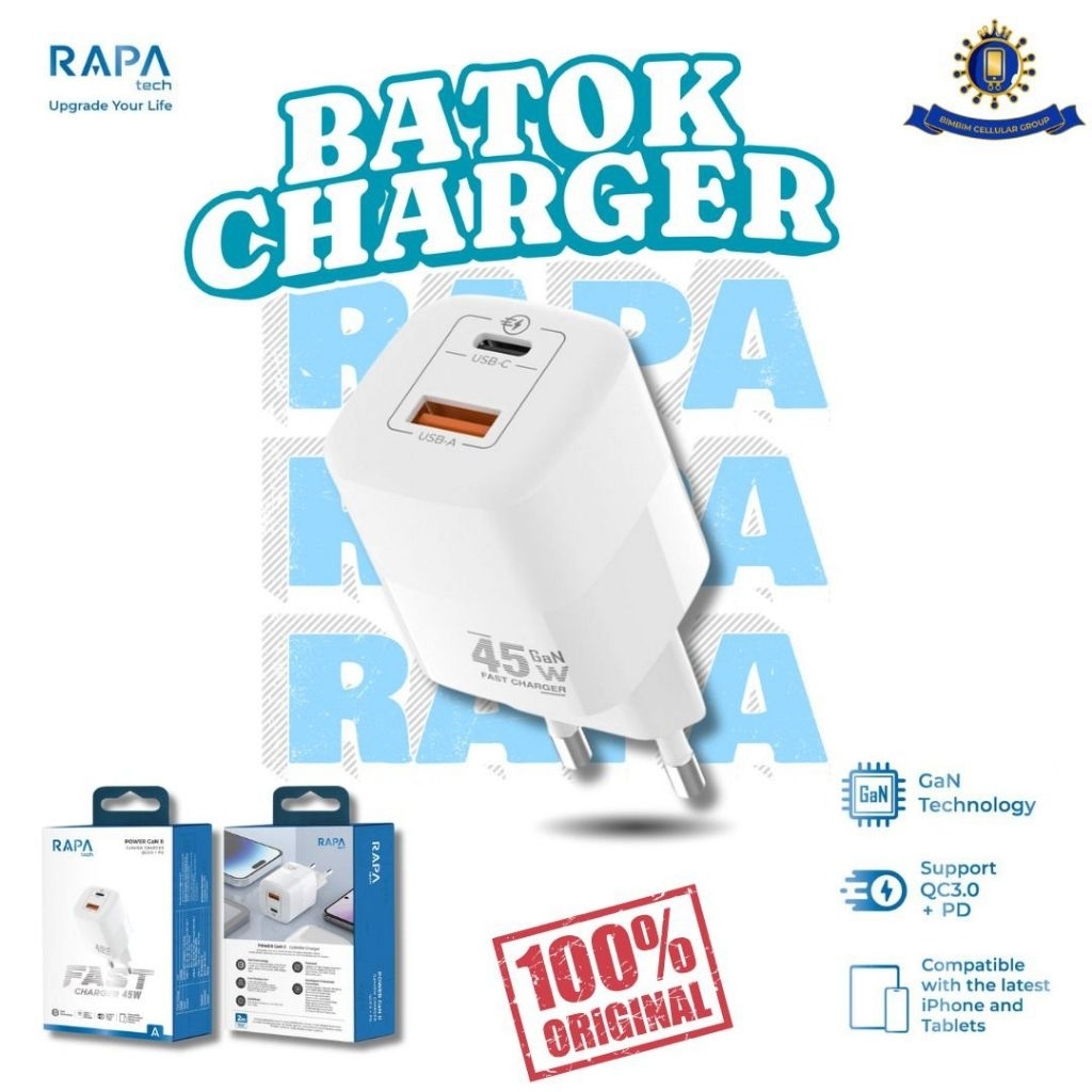RAPAtech CH5120 POWER GaN ll GaN45W USB-A+USB-C Fast Charger 45W