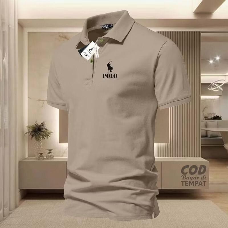 เสื้อยืด POLO collar PL Logo เสื้อคอปกผู้ใหญ่สีดําซ้าย / เสื้อโปโลผู้ชาย Wangki Unisex-HRM-DISTRO