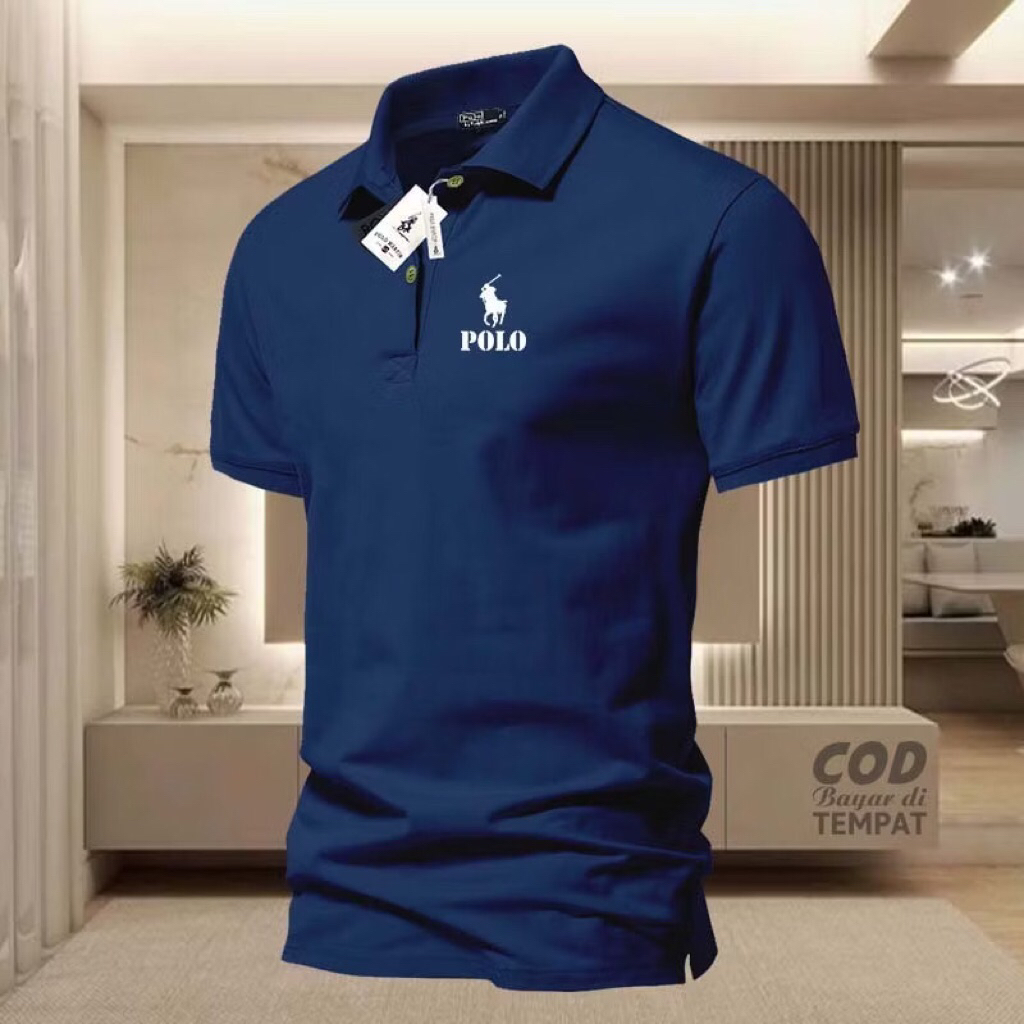 เสื้อยืด POLO collar PL Logo เสื้อคอปกผู้ใหญ่สีขาวซ้าย / เสื้อโปโลผู้ชาย Wangki Unisex-HRM-DISTRO