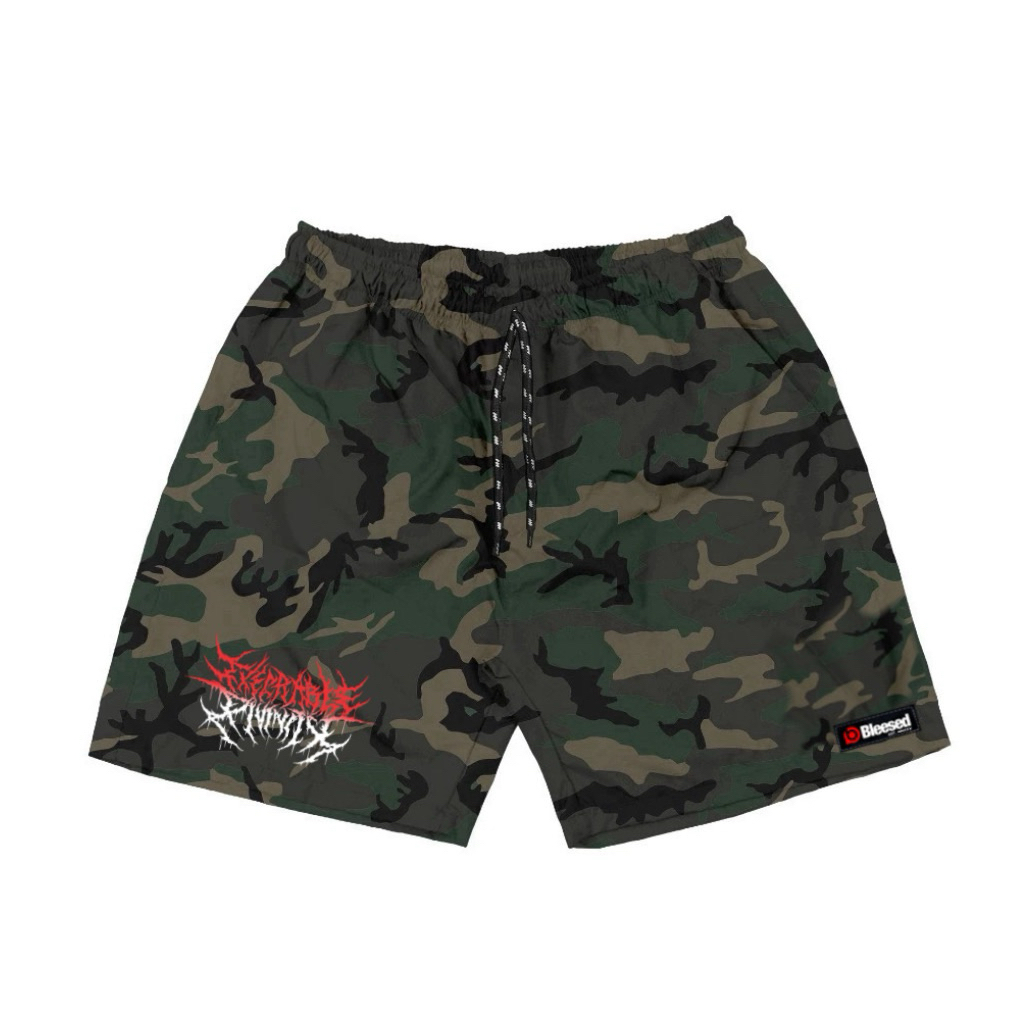 MERAH BLEESED กางเกงขาสั้นลายพรางโลหะสีแดงและสีขาว Unisex Casual Drawstring กางเกงชายหาด