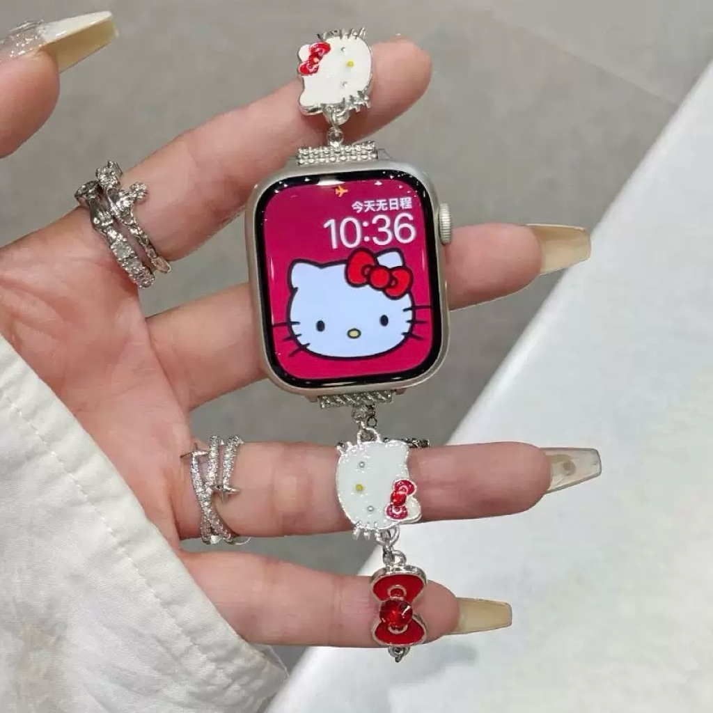 สาย Apple Watch Hello Kitty สายโซ่ Xiaomi band Huawei 11 Fit 3 4 Pro ผู้หญิงความงาม smartwatch iWatc