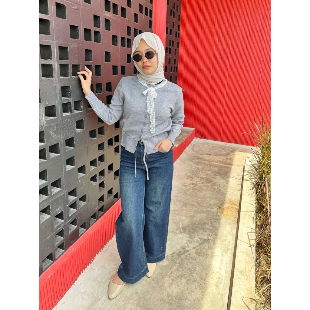 C168 fx A คาร์ดิแกนผ้าถักผ้าพันคอลูกไม้