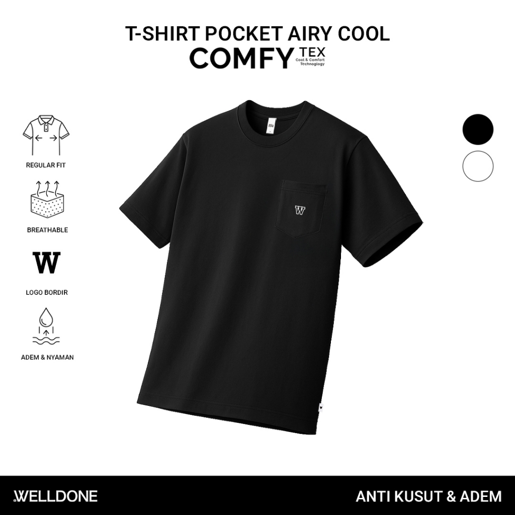 Welldone Tshirt Pocket Comfy Tex AiryCool - Flow Black Unisex