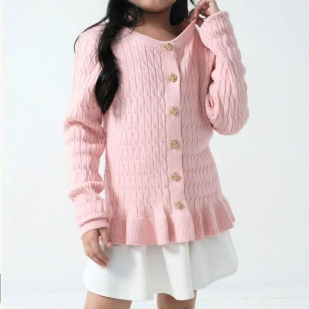 [CUTIEKIDS]PINKY CARDIGAN | เสื้อผ้าเด็กผู้หญิง | O-NECK RUFFLE CARDIGAN | วอร์ม CARDIGAN TOP