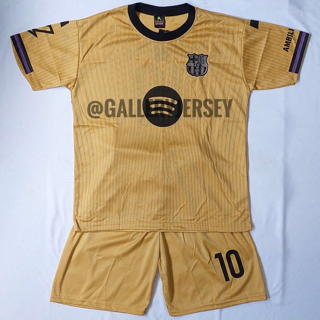 เด็กฟุตบอล JERSEY ชุด BARCELONA BARCA AWAY GOLD สีเหลือง LAMINE YAMAL เด็กฟุตบอลชุด BARCA สีเหลือง B