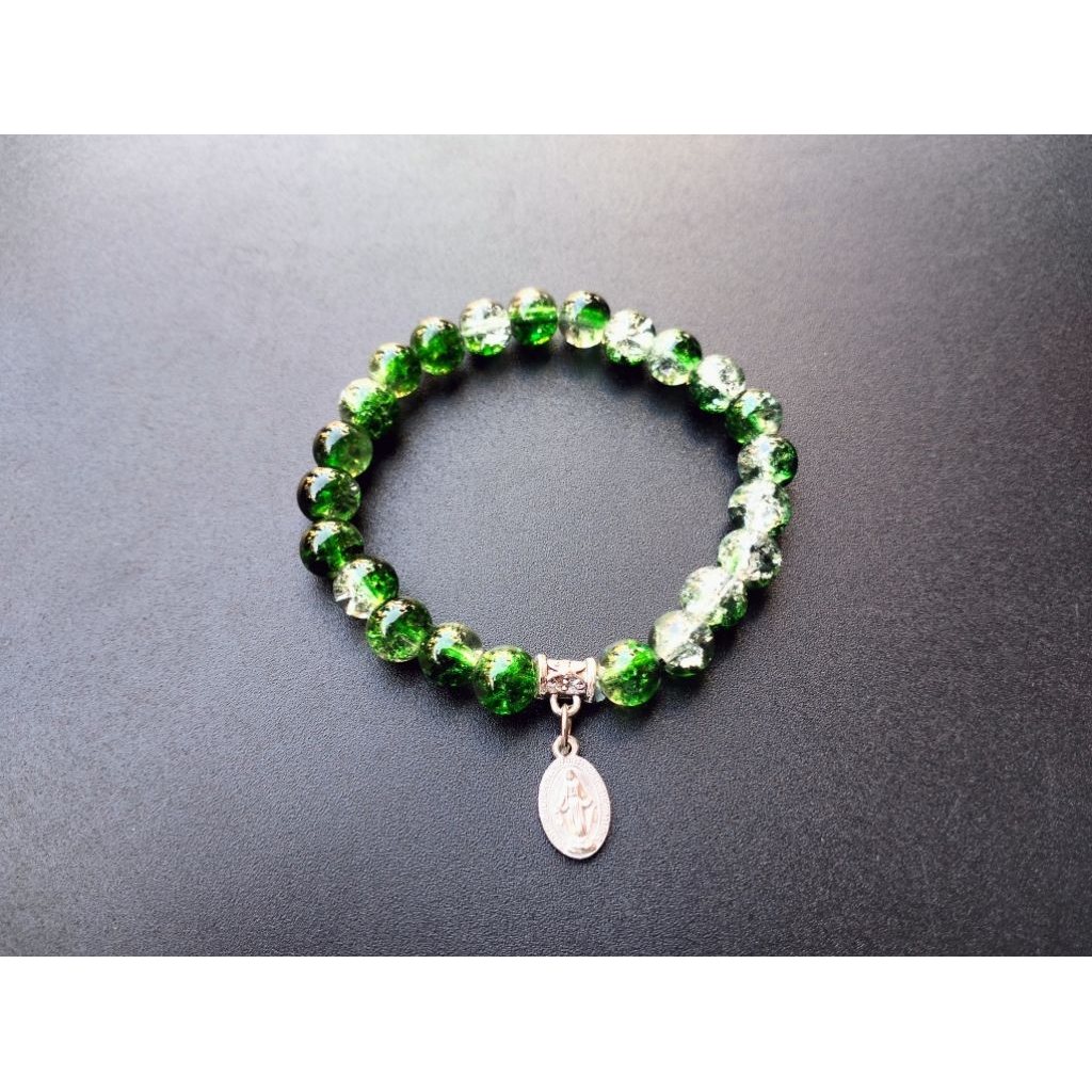 G981 MOTHER MARY BRACELET HEAVY PEARL CRYSTAL GLASS JADE LUXURY CATHOLIC BRACELET