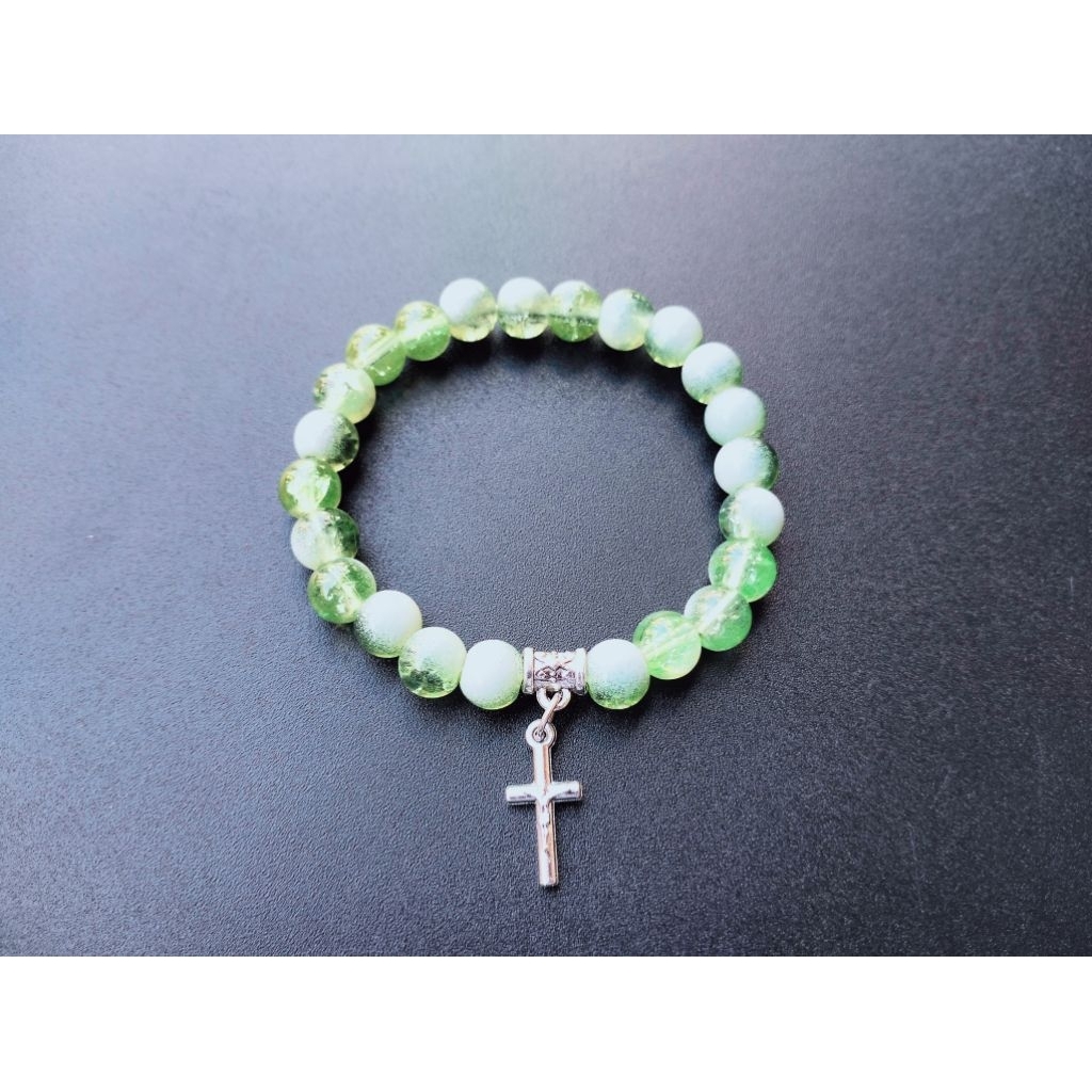 G988 หรูหราหยกแก้วคริสตัล HEAVY PEARL CROSS BRACELET CATHOLIC BRACELET
