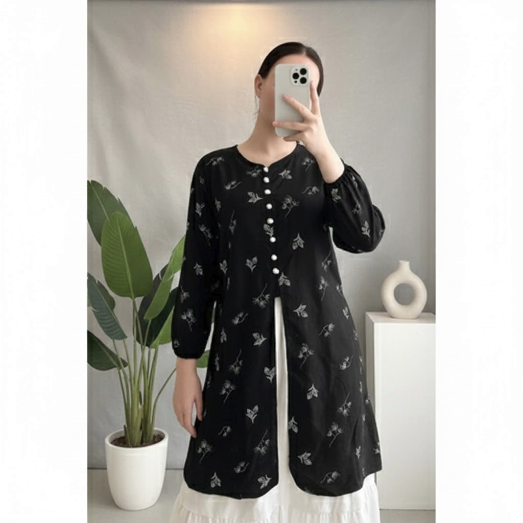 KATUN SABILA SLIT TUNIC Cotton Motif Top เหมาะกับ L -01 เสื้อ Sabina