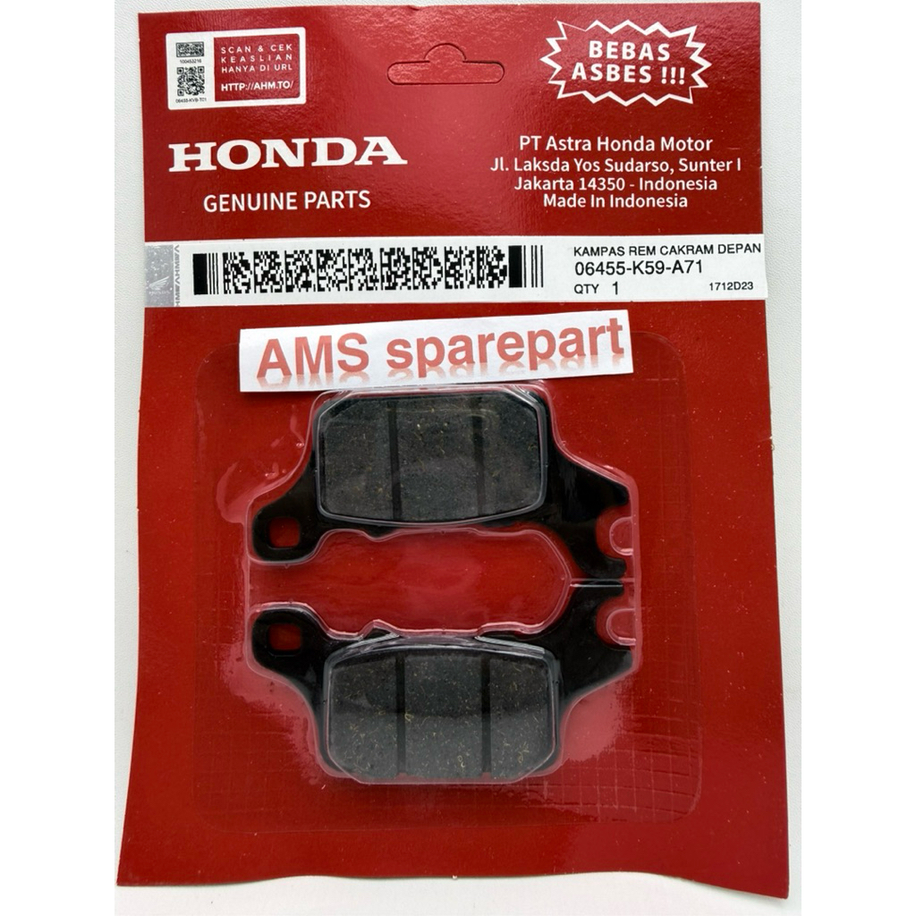 ผ้าเบรกหน้ารถยนต์ VARIO 150 VARIO 125 ESP GENIO 06455-K59-A71