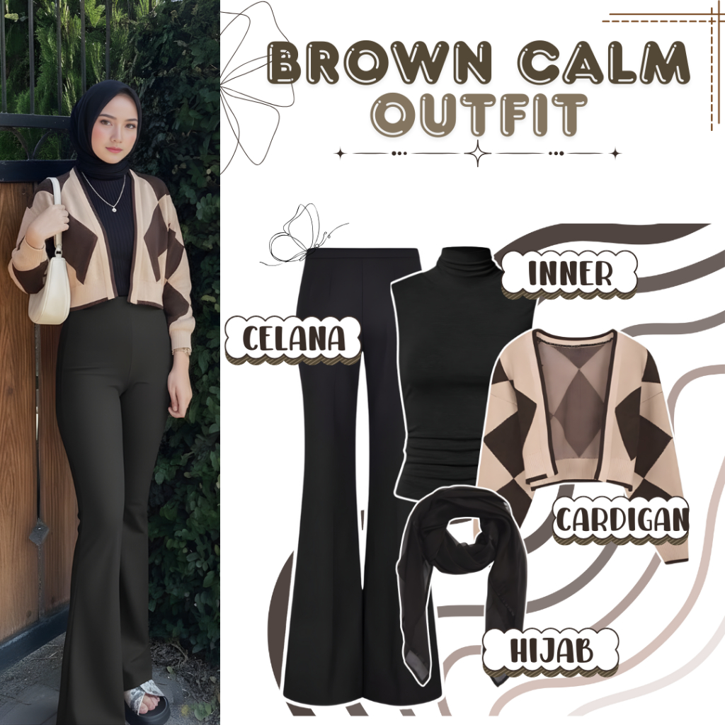 Jennie Set Outfit Hangout (Cardigan + กางเกง Cutbray + ฮิญาบ) ชุดสูทวัยรุ่น Oneset สําหรับผู้หญิง S7