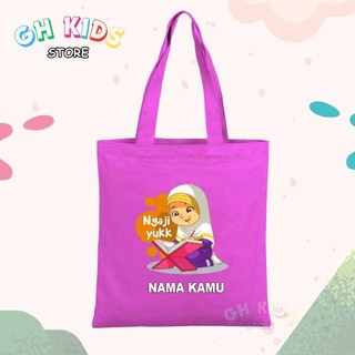 Totebag Anak Perempuan Karakter Anak Ngaji Yuu Tas Selempang Anak Sekolah TK/SD Tas Ulang Tahun Anak Free Nama 1218 - GhKids Store