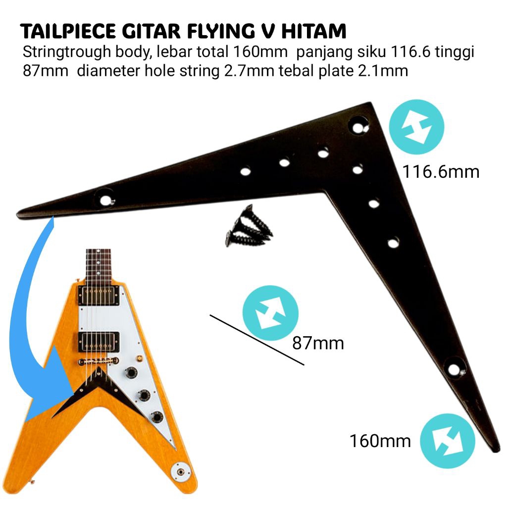 Flying V Black Guitar Bridge Tailpiece
