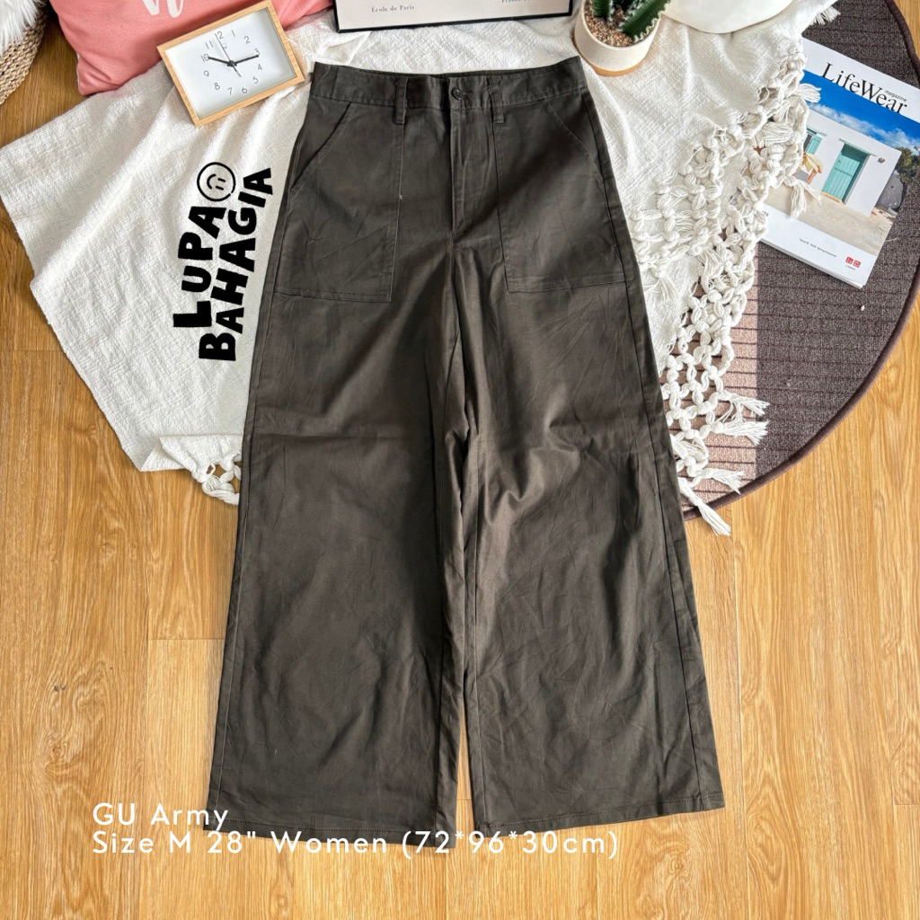 GU by UNIQLO Army Fatigue Baggy Long Pants ไซส์ M 28" Women • ของแท้ 100% (กางเกงขายาว)