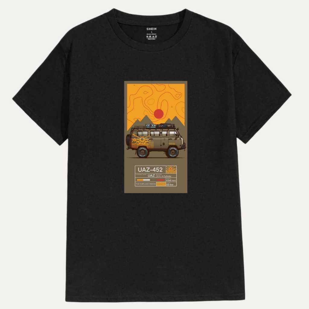 เสื้อยืด KATUN Distro พร้อมภาพรถออฟโรด UAZ-452 แขนสั้นวัสดุผ้าฝ้าย