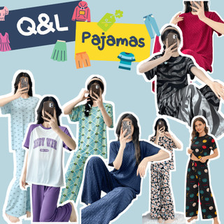 Q&L Baju Tidur Piyama Set Glitter Blink-Blink Premium Knit Tekstur Kulot Lebar Celana Panjang Elegant Santai Kekinian