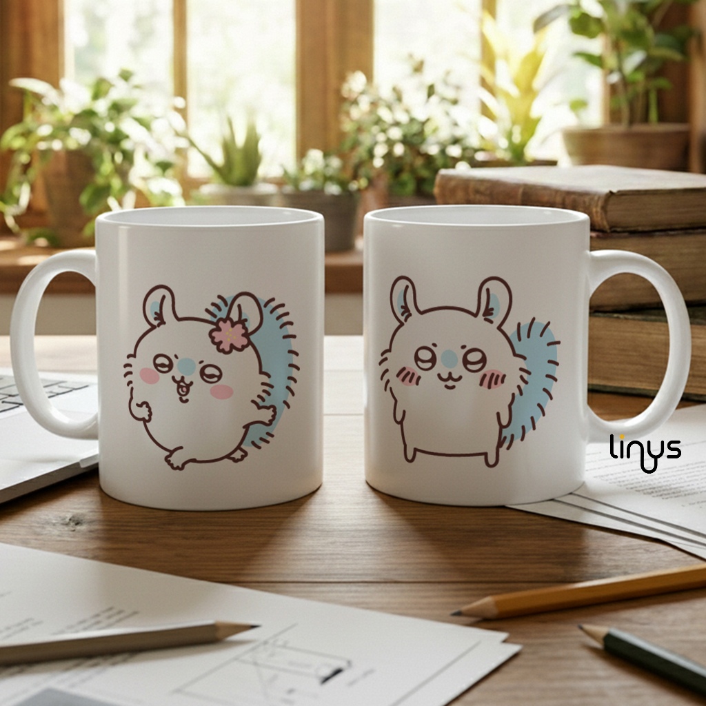 Kawaii Chikawa Playful Momonga แก้วเซรามิคแบบใช้ซ้ําได้สําหรับของขวัญถ้วยกาแฟ
