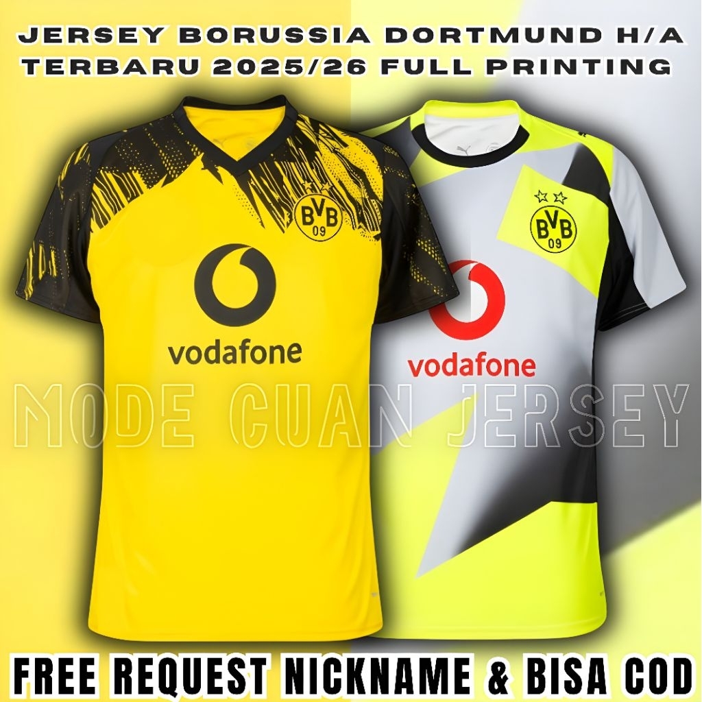 ผู้ที่ชื่นชอบล่าสุด Dortmund Home Away Jersey 2025/26 พิมพ์เต็มรูปแบบฟรีขอ Nickname