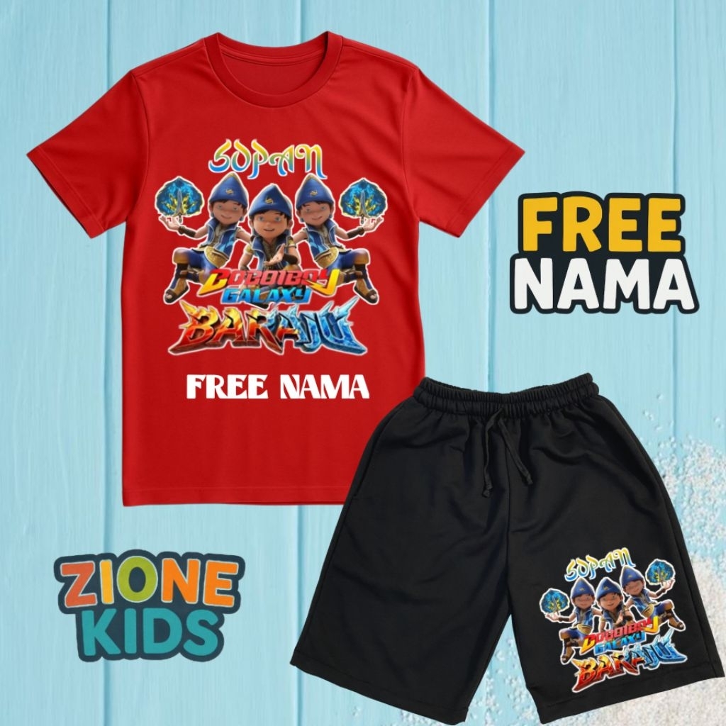 ชุดเสื้อยืดและกางเกงเด็ก Boboiboy Galaxy Polite Baraju ชื่อ Unisex ฟรีล่าสุด