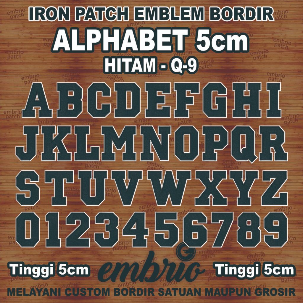5 ซม.-HT แพทช์เหล็ก ALPHABET LETTERS และตัวเลขปักสัญลักษณ์ 5 ซม.สีดํา Q-9