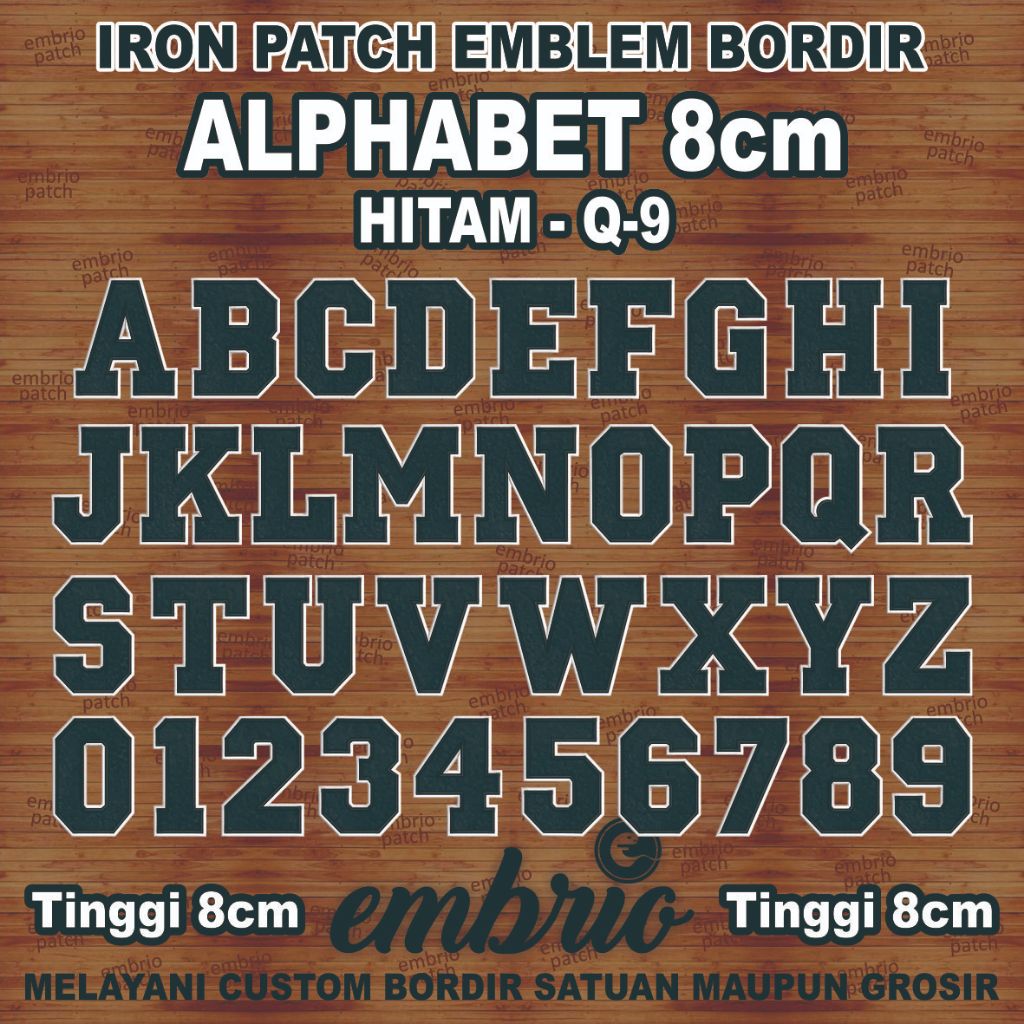 8 ซม.-HT แพทช์เหล็ก ALPHABET LETTERS & NUMBERS ปักสัญลักษณ์ 8 ซม. สูงสีดํา Q-9