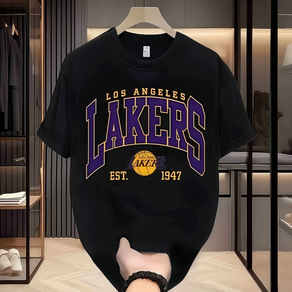KATUN Lakers Graffiti Style เสื้อยืดผ้าฝ้ายแท้ 100% - เสื้อยืดเทรนด์บาสเก็ตบอล LAKERS