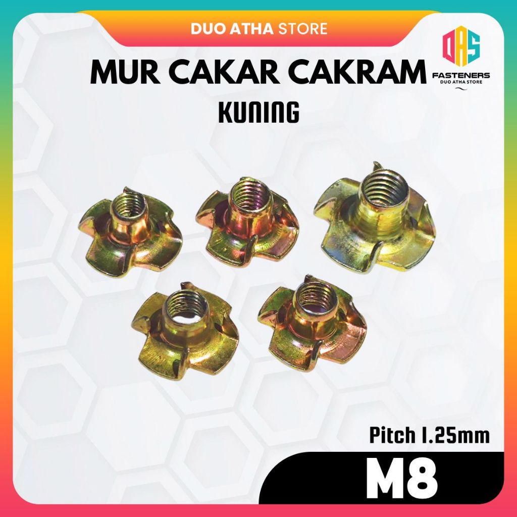 M8 Claw Nut / Tee Nut M8 / T-Nut M8 / Yellow M8 Disc Claw Nut