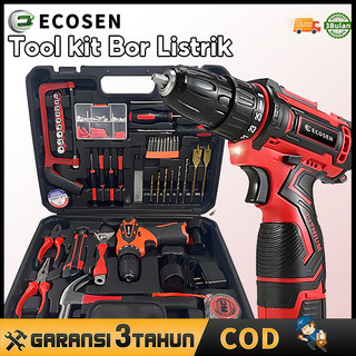 ECOSEN Kit Alat Bor Baterai Genggam 98V / Kit Alat Bor Listrik dengan Obeng, Tang, dan 2 Baterai