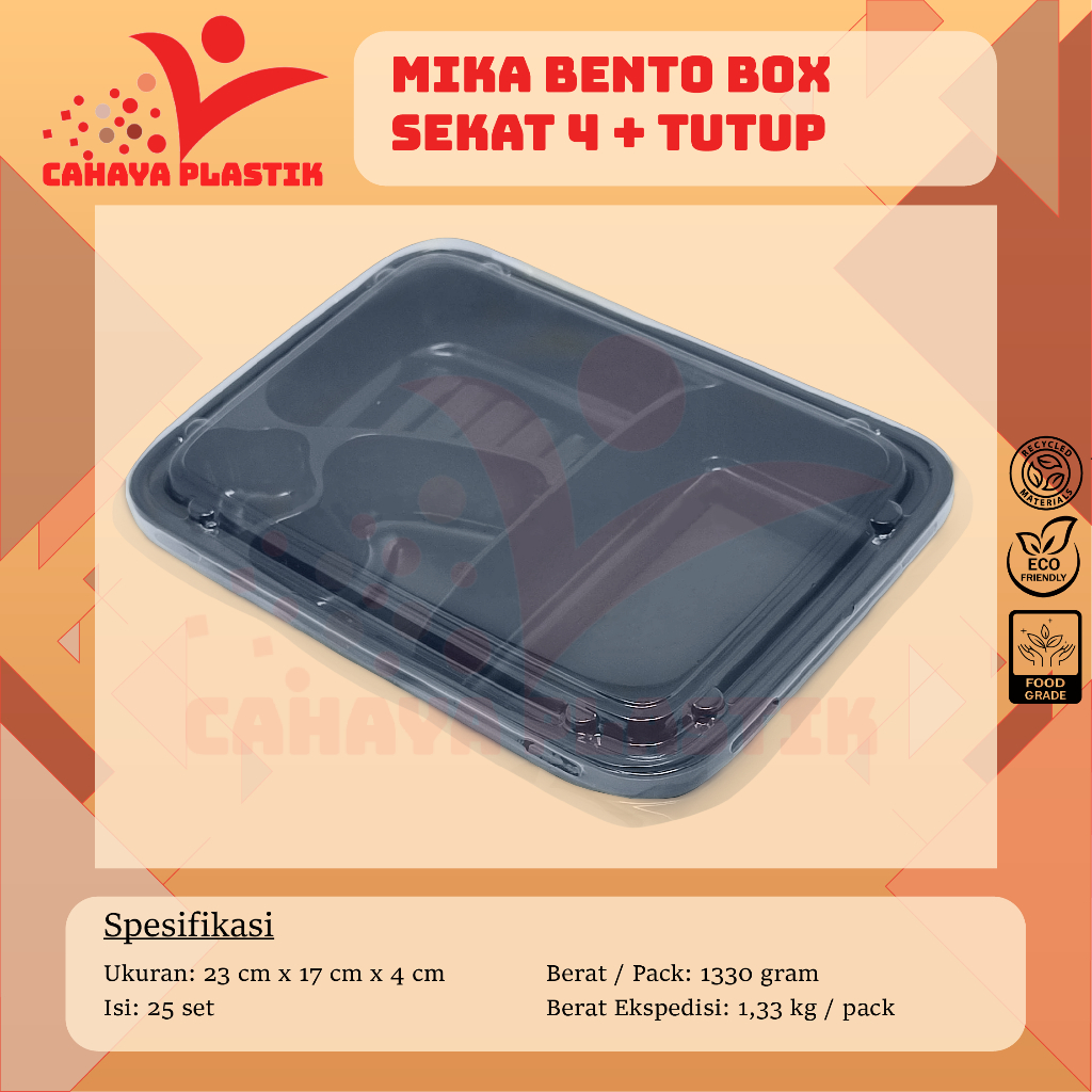Mika Bento Black Box 4 ส่วน 50 ชุด Bento Tray Mika Lunch Black Catering Box 50 ชุด