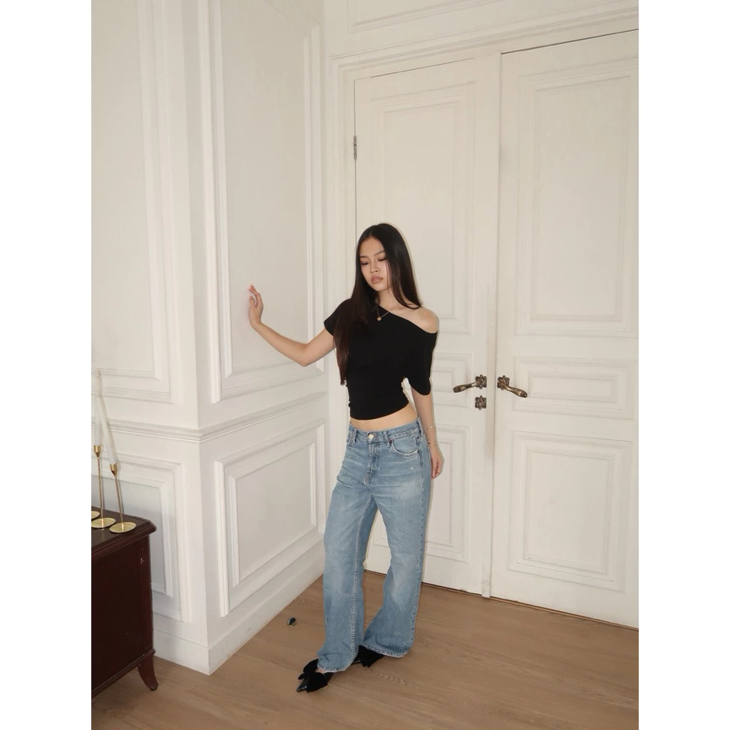OFFSHOULDER TEE // RUE Basic Off Shoulder Sabrina Casual Stretch T-Shirt Top