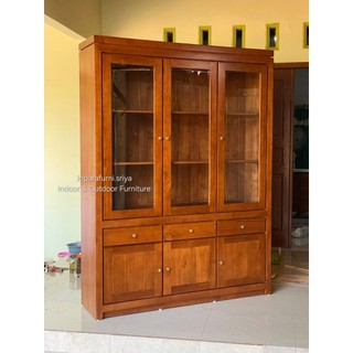 Lemari Hias 3 Pintu Jati Jepara I Lemari Hias Minimalis Jati Jepara I Lemari Hias 3 Pintu Minimalis Jati
