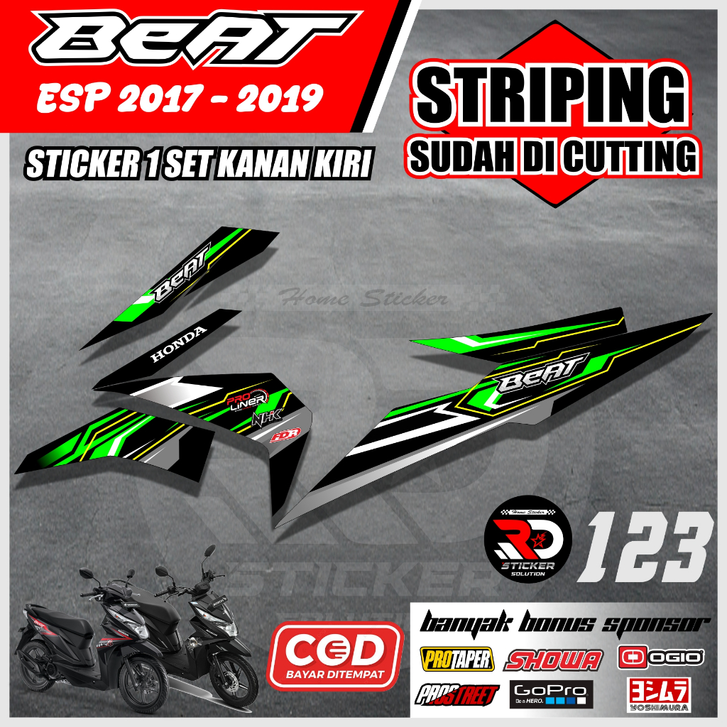 (RD STICKER) STRIPING HONDA BEAT ESP / STREET 2017 - 2019 CODE 123 สติ๊กเกอร์ ALREADY CUT, JUST STIC