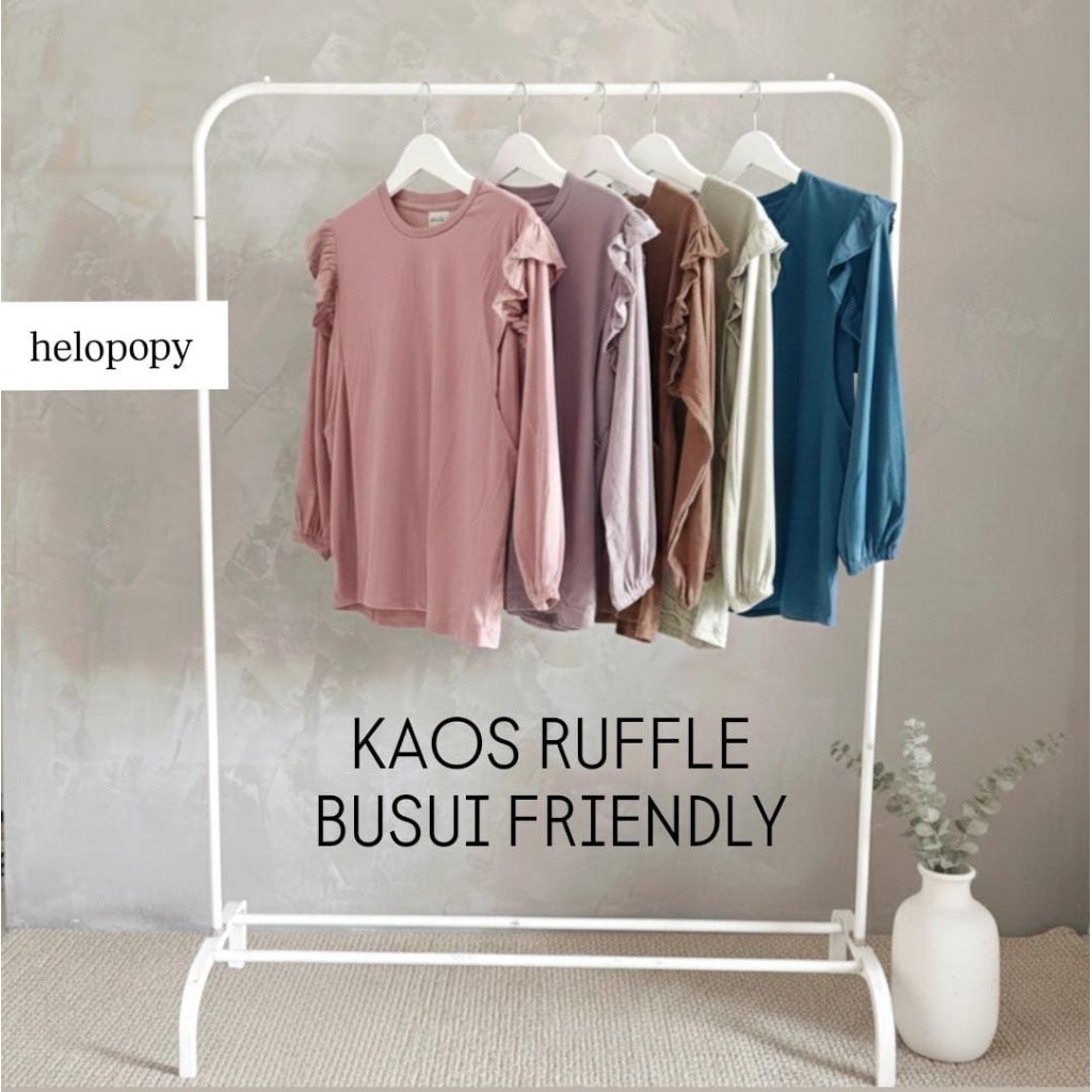 CARMEN Long Ruffle Nursing T-Shirt โดย Helopopy | เสื้อยืดให้นมเปิดขวาซ้าย แอล 110