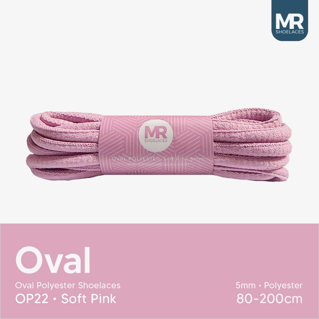 MERAH MR Shoelaces OP22 เชือกผูกรองเท้าโพลีเอสเตอร์รูปไข่ สีชมพู 5 มม. ยาว 80-200 ซม. สําหรับรองเท้าผ้าใบ - พรีเมี่ยม
