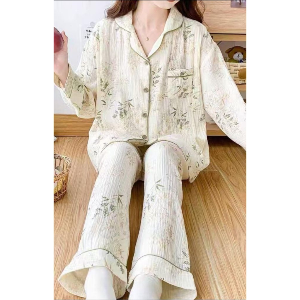 นําเข้าชุดนอนสตรีแขนยาวชุดนอนเกาหลีชุดนอน Taehyung PP