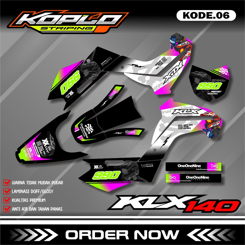 สติ๊กเกอร์รูปลอก KLX 140 Fullbody - สติ๊กเกอร์รูปลอก KLX 140 Custom ชื่อและหมายเลข ลายใหม่ล่าสุด KPL.06
