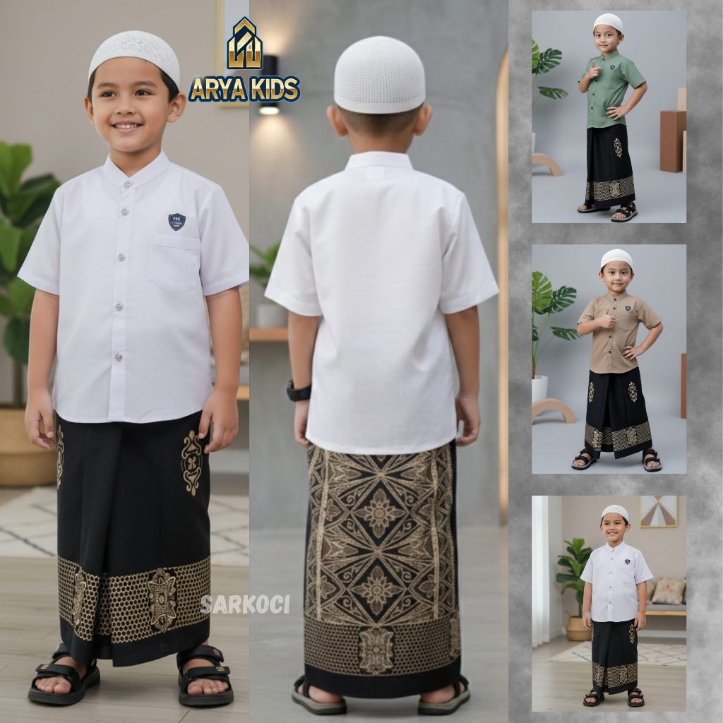 ชุดเสื้อผ้า Sarkoci มุสลิมล่าสุด (Koko Peci Sarong) อายุ 2-10 ปี