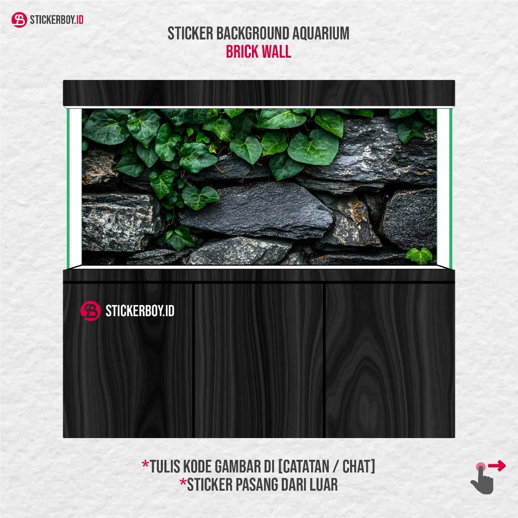 สติ๊กเกอร์พื้นหลังตู้ปลาพร้อม Stone Wall Motif - วอลเปเปอร์ตู้ปลาระดับพรีเมียม