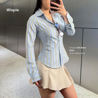 Kemeja Wanita Fitted Wispie Stripe Salur Berkaret Elegan untuk Kerja
