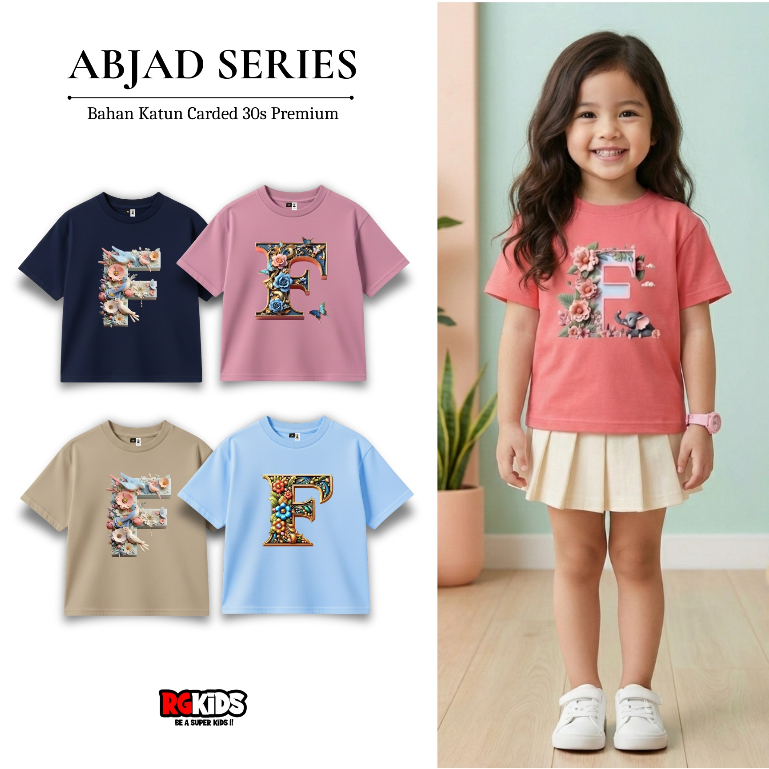 Ozil Apparel เสื้อยืดเด็กผู้หญิง Letter F Floral Motif 4-12 ปีพิมพ์ดิจิตอล