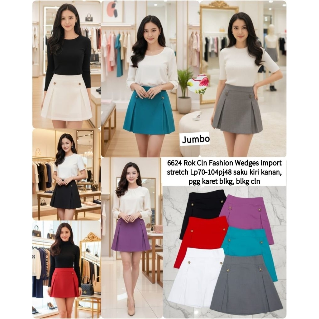 MS 6624 Cln Fashion Wedges Skirt นําเข้ากางเกงหลังยืด