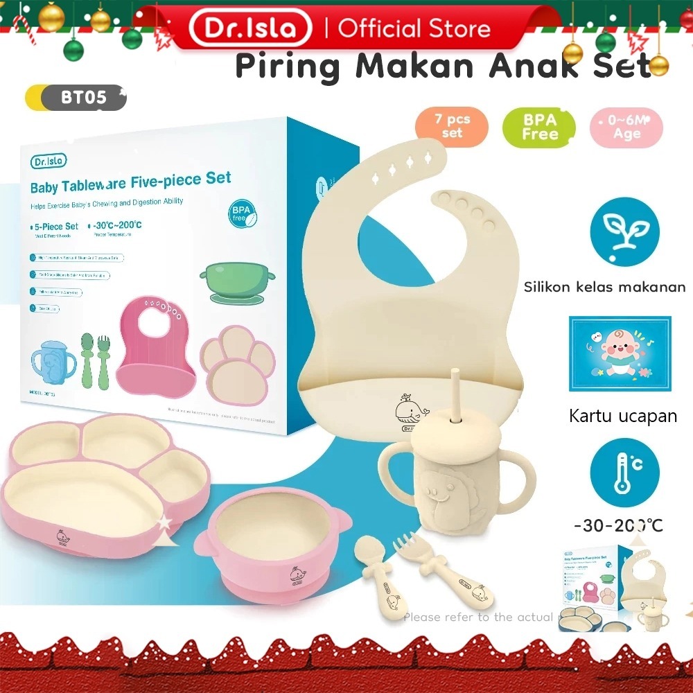 Dr.isla เครื่องใช้บนโต๊ะอาหารสําหรับเด็ก 5 In 1 ชุด สีชมพูDBT05