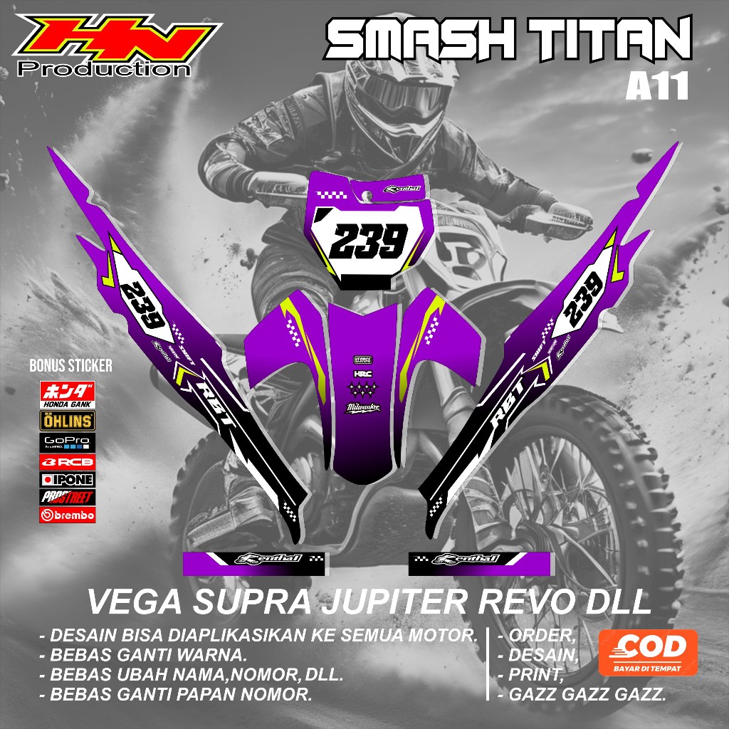 สติ๊กเกอร์แถบรูปลอก honda SMASH TITAN MOTOR CRF KLX 150 KLX BF KLX GORDON DTRACKER KX YZ KTM รหัส hn