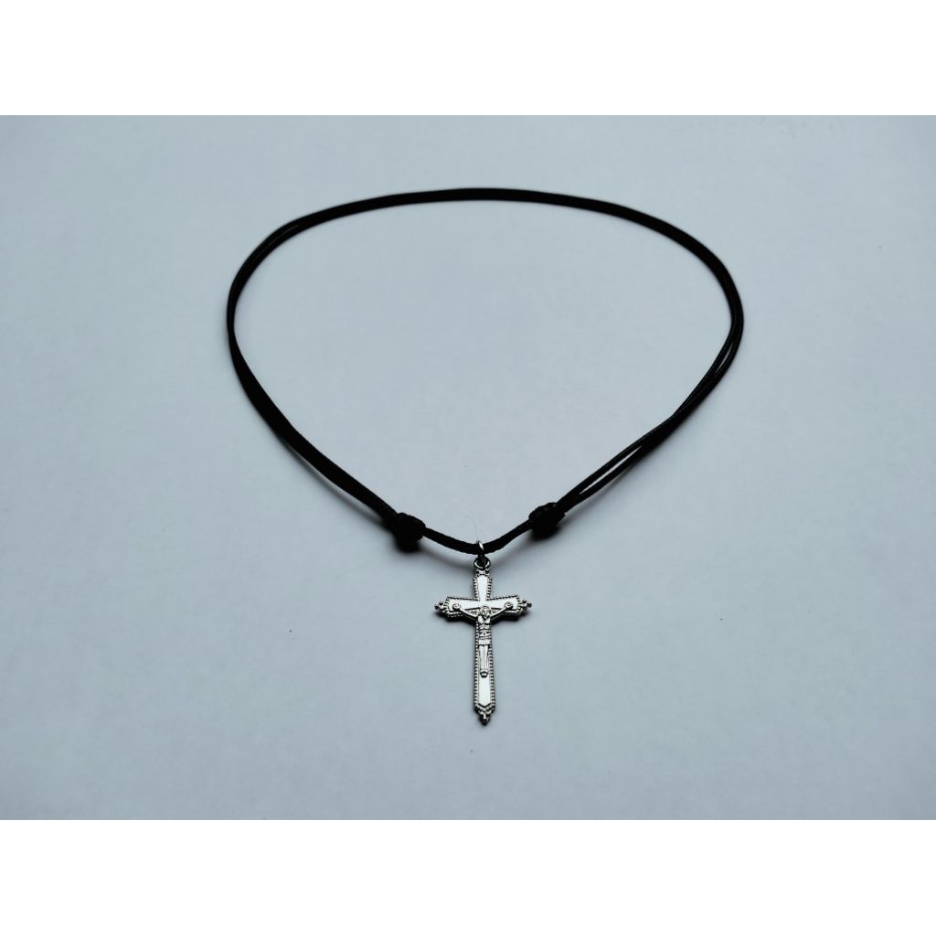 K27 BLACK KOREAN ROPE TITANIUM CROSS NECKLACE
