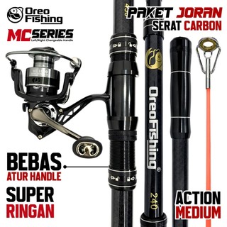 Paket Set Joran Pancing Laut Teleskopik 2.1M-4.5M High Carbon dengan Reel Pancing Spinning Spool Metal MC1000