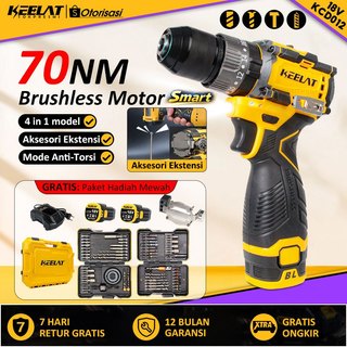 KEELAT KCD012 18V 70nm Bor Listrik Brushless bor baterai Impact Drill Cordless 4in1 Mesin Bor