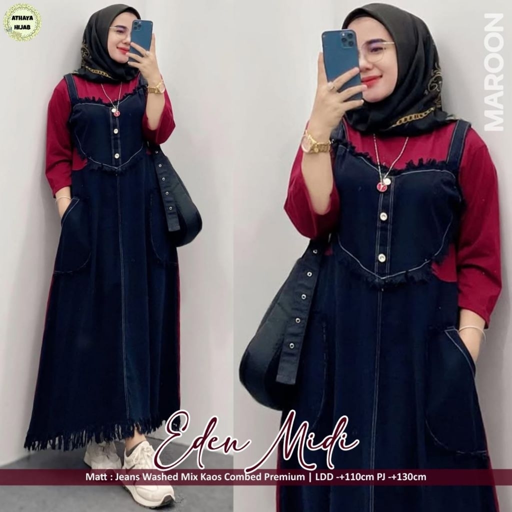 Eden Midi dress Jeans by Athaya Realpict 4 สี