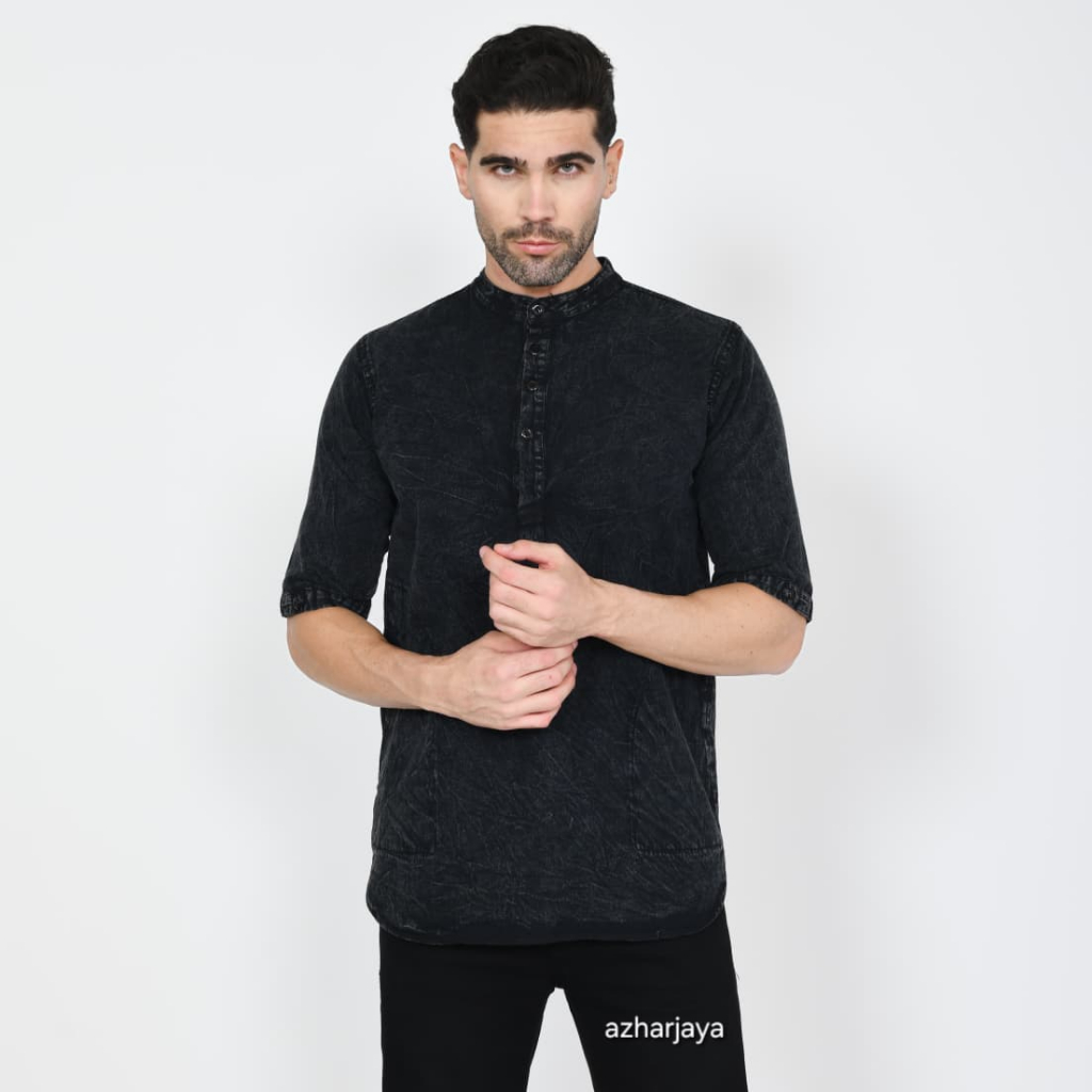 KEMEJA Adult Mens Short Sleeve Koko Kurta Jeans - เสื้อเชิ้ต Pakisani Koko Kurta ทําจากกางเกงยีนส์ระ